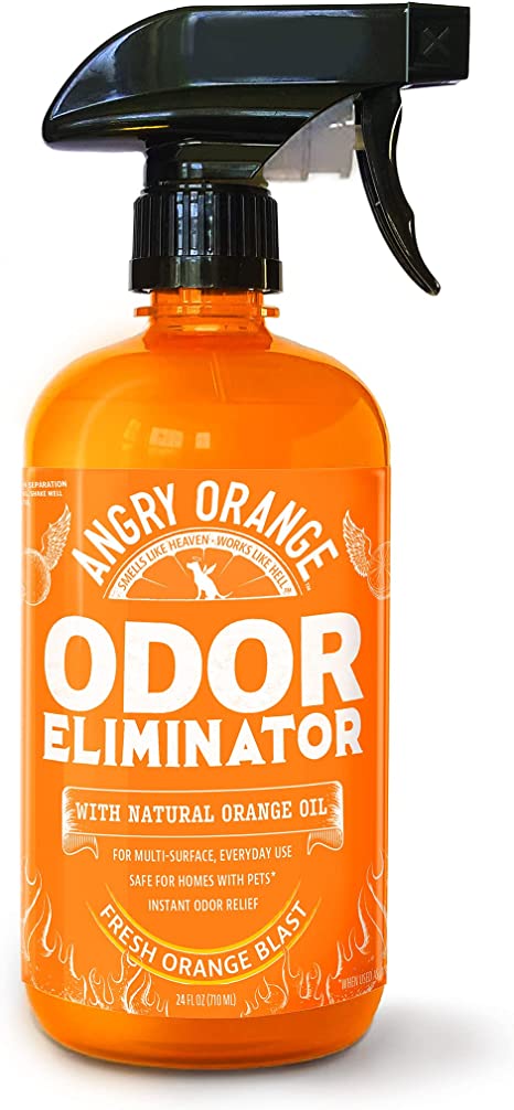 ANGRY ORANGE Pet Odor Eliminator for Strong Odor – Citrus Deodorizer for Strong Dog or Cat Pee Smells on Carpet, Furniture & Indoor Outdoor Floors – 24 Fluid Ounces – Puppy Supplies